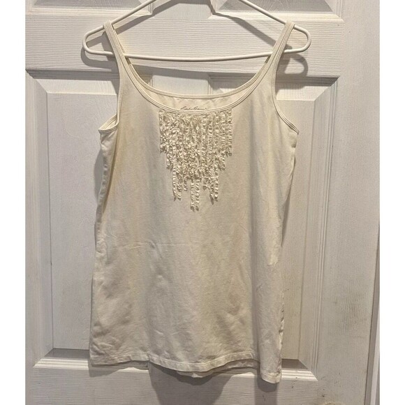 Eddie Bauer Women's Ruffle Cami Ivory Size Large Cotton Silk Minimalist‎ - Picture 1 of 6